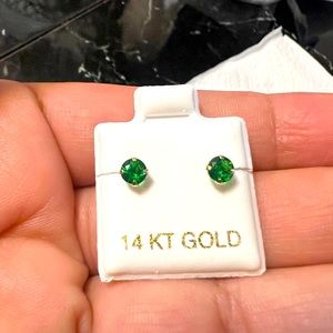 4mm 14k green emerald round cz Italian yellow gold